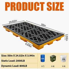 2 Drum Modular Spill Containment Platform, 2000LBS Capacity, 48″x24″x4″