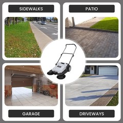 Walk-Behind Outdoor Hand Push Floor Sweeper – 5.25 Gallon Capacity – 25.5″