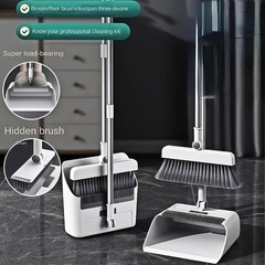 3in1 Broom and Dustpan Combo with Cleaning Teeth, Adjustable Long Handle, 180° R