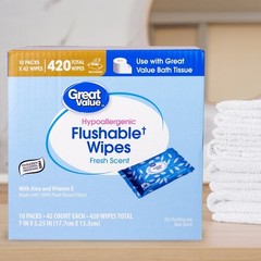 Flushable Wet Wipes for Adults Fresh Scent 420 Count Resealable Moist Towelettes