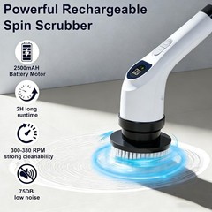Cleanninja Electric Spin Scrubber for Cleaning, Adjustable 10″-50″, White