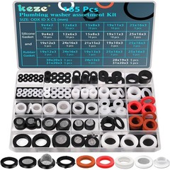 KEZE 24 Sizes Plumbing Washers Assorted Kit 165 PCS Garden white/black/red