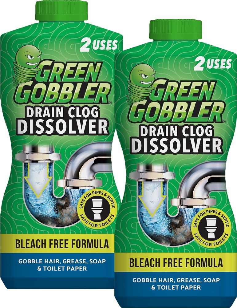 Green Gobbler Drain Clog Dissolver | Powerful Liquid Opener & 2 Pack