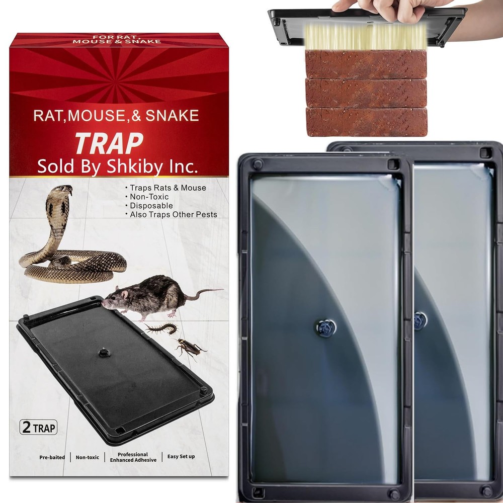 Rat & Mouse Glue-Traps 2 Pack, Large Bulk Traps, Indoor for Home, Black