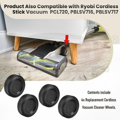 4 Pack Upgraded Replacement Wheel for Ryobi Cordless Stick 2 inches, BLACK