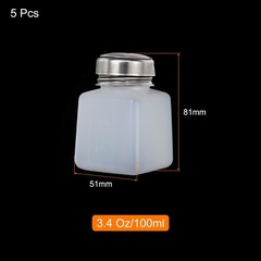 5 Pack 3.4 Oz/100ml Alcohol Push Down Pump Dispenser Bottle Press White