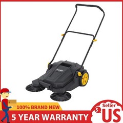 25.6″ Walk-Behind Hand Push Floor Sweeper ,Manual Sweeper w/ 5-Gallon Waste Bin