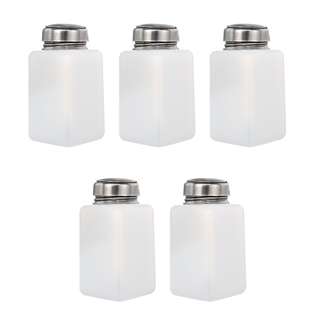 5pcs 6 Oz/180ml Alcohol Push Down Pump Dispenser Plastic Bottle Press, White