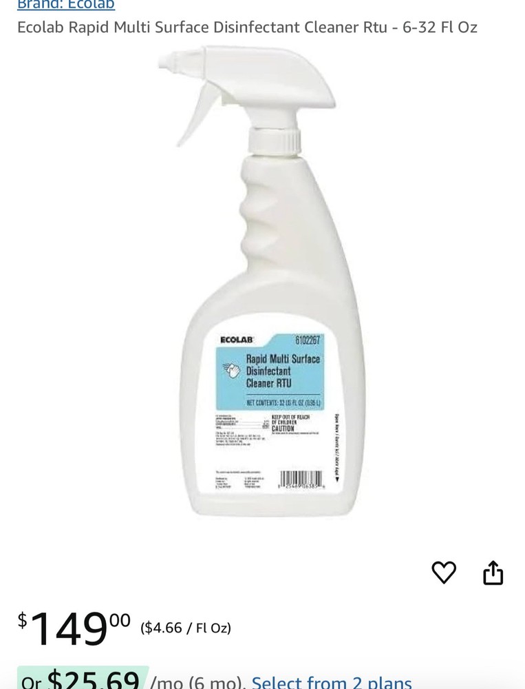 Ecolab Rapid Multi Surface Disinfectant Cleaner RTU 32oz