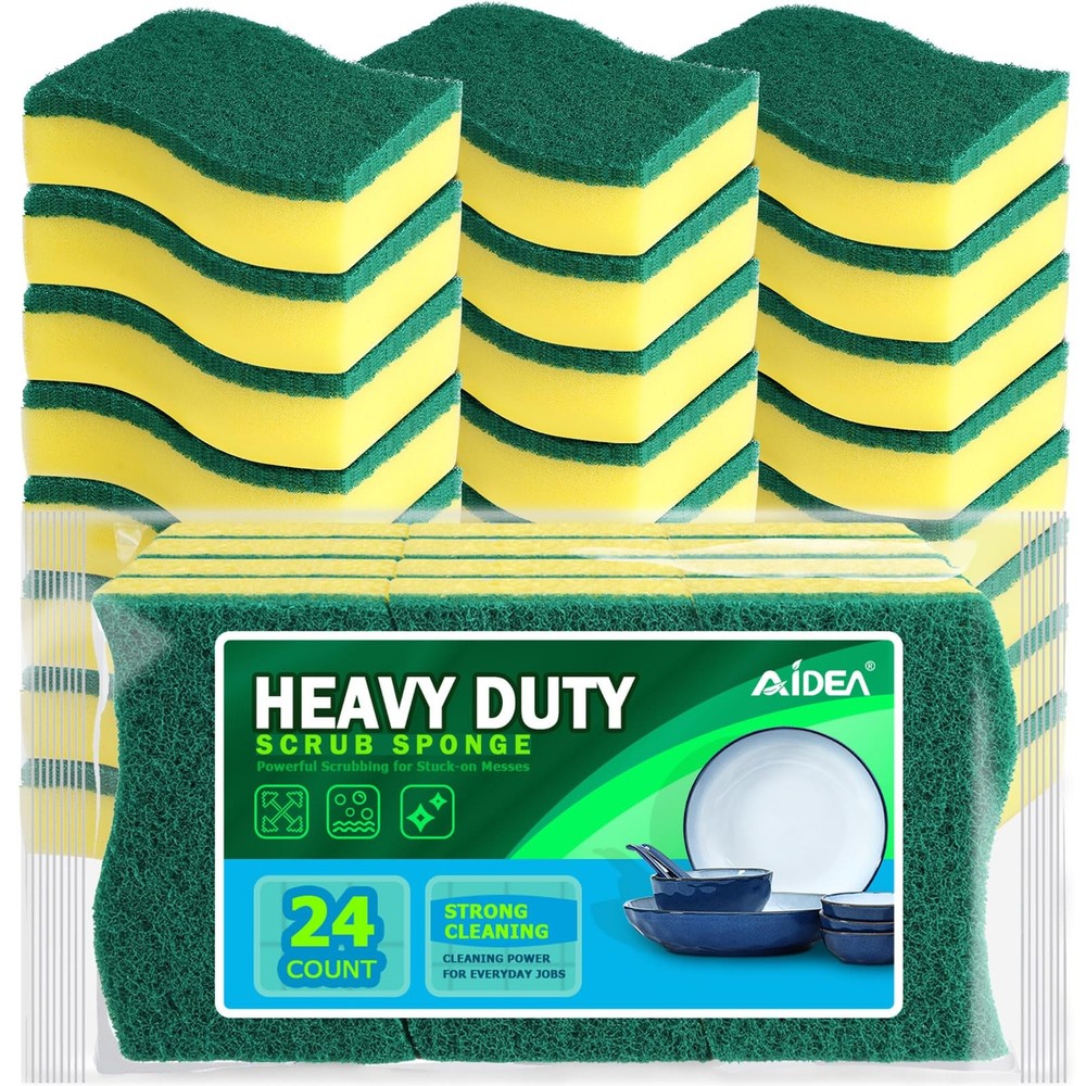 AIDEA Sponges Kitchen, 24 Pack Heavy 24 Count (Pack of 1), Yellow-s Shape