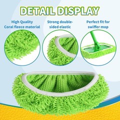 ZEHRAI Reusable Microfiber Mop Pads Compatible 10.3″ x 4.4″, Green 6 Pack