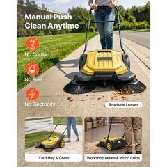 Uimoso Manual Push Floor Sweeper with 25.6″ Cleaning Width
