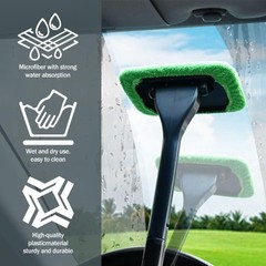 Microfiber Window Cleaner Tool with 4 Washable Pads and Extended Handle for Car