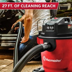 Vacmaster 12-Gallon 5.5 Peak HP Heavy-Duty Wet-Dry Vacuum – VJH1211PF 1101