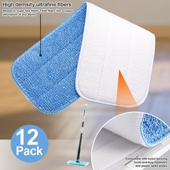 HOMEE Reusable Microfiber Mop Pads, 12 Pack 18″x 6″ Head Blue – 12