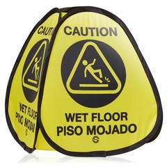 3 Pk 16″ Pop-up Caution Wet Floor Signs, Yellow 4-Sided English/Spanish Warnings