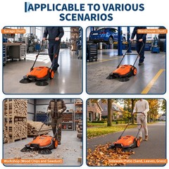 Walk-Behind Hand Push Floor Sweeper Manual Floor Sweeper 25.6” Sweeping Width