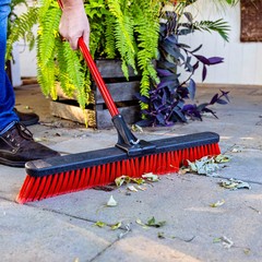 Libman 24″ High Power Multi-Surface Push Broom, Red & Black Steel Handle