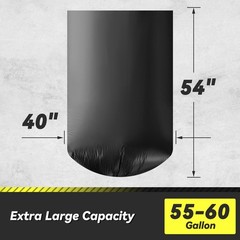 Wowflash 100 Count 55-60 Gallon Trash Bags Sturdy Tear-Resistant Commercial Can