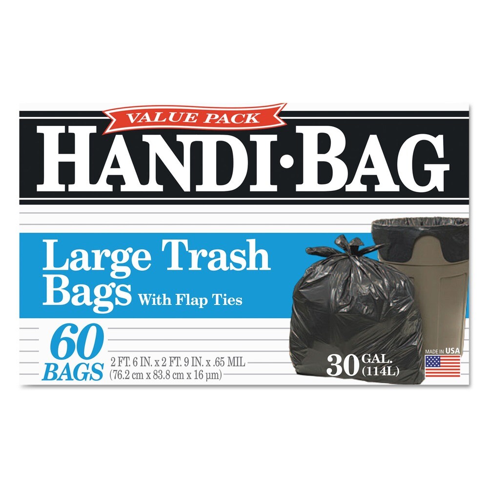 Handi-Bag HAB6FT60 .65 mil 30 gal. Super Value Pack Trash Bags – BLK (60/BX) New