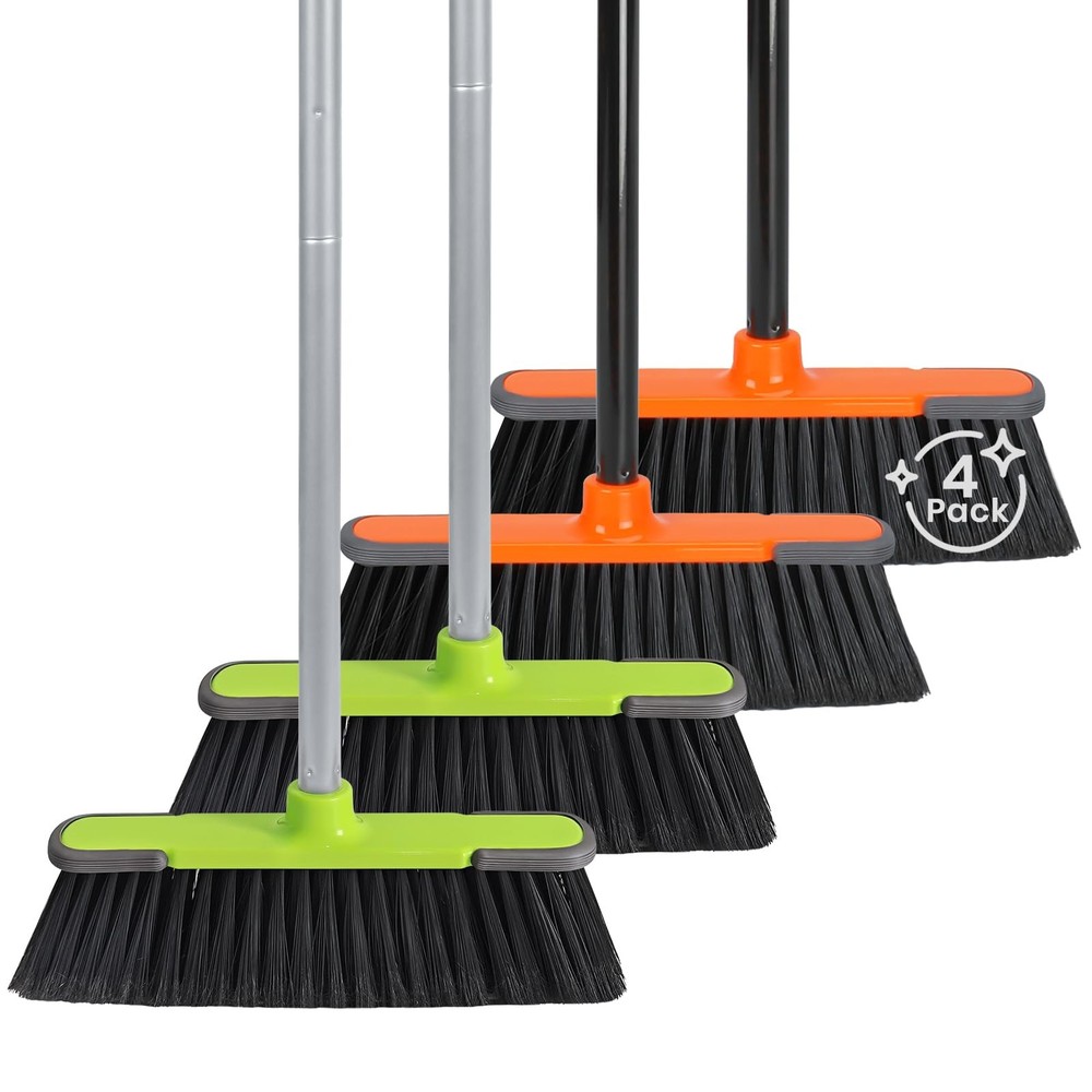 Treelen 4 Pk Soft Bristle Push Brooms For Sweeping Indoor/Outdoor Heavy Duty