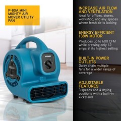 Air Mover 138W 600 CFM Centrifugal Carpet Dryer Stackable P-80A XPOWER