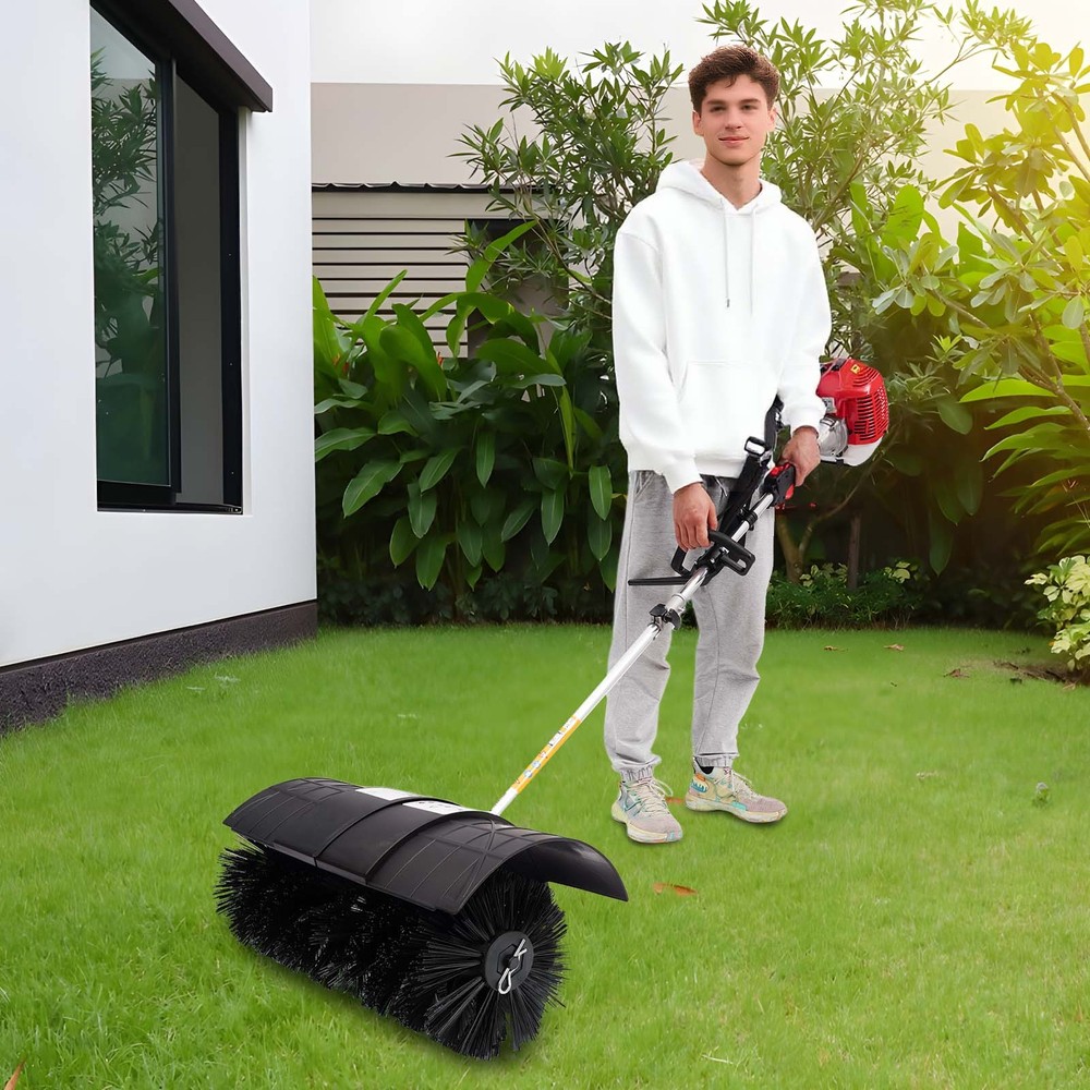 52cc Gas Power Nylon Brush Broom Sweeper Artificial Grass Driveway Snow Clean