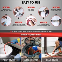 Sewer Jetter Kit for Pressure Washer – 200ft Water Jet 200FT, Red