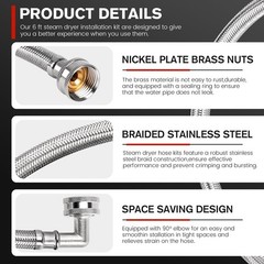 Upgraded 6Ft Steam Dryer Hose Kit by Puxyblue Includes 6Ft Braided Stainless …
