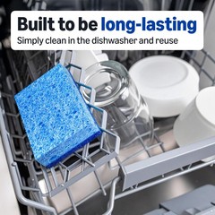 Amazon Basics Non-Scratch Dual-Sided Sponges for Nonstick Pots 6-Pack, Blue