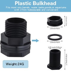 10 Pack Bulkhead Fitting, Garden Hose Threaded 3/4 Inch Male 1.05 inch, Black