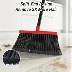Zeawec Broom with Dustpan Combo Set, Long Handle Upright Standing Red & Gray