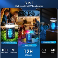 Bug Zapper Outdoor Indoor Mosquito Solar Fly Rechargeable Black