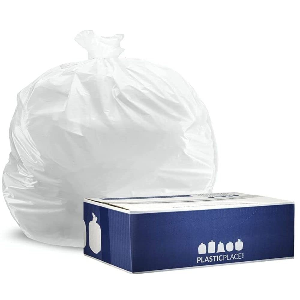 Plasticplace 32-33 Gallon Trash Bags 0.7 Mil White Garbage Can Liners 33 X 39