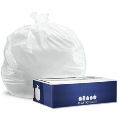 Plasticplace 32-33 Gallon Trash Bags 0.7 Mil White Garbage Can Liners 33 X 39