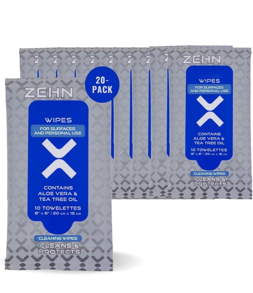 20 PACKS of 10 WIPES (200 Total) Antiseptic Sanitizing Wipes Contains Aloe Vera