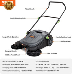 VEVOR Push Floor Sweeper 25.6″ Manual Cleaner Yard Garage Patio