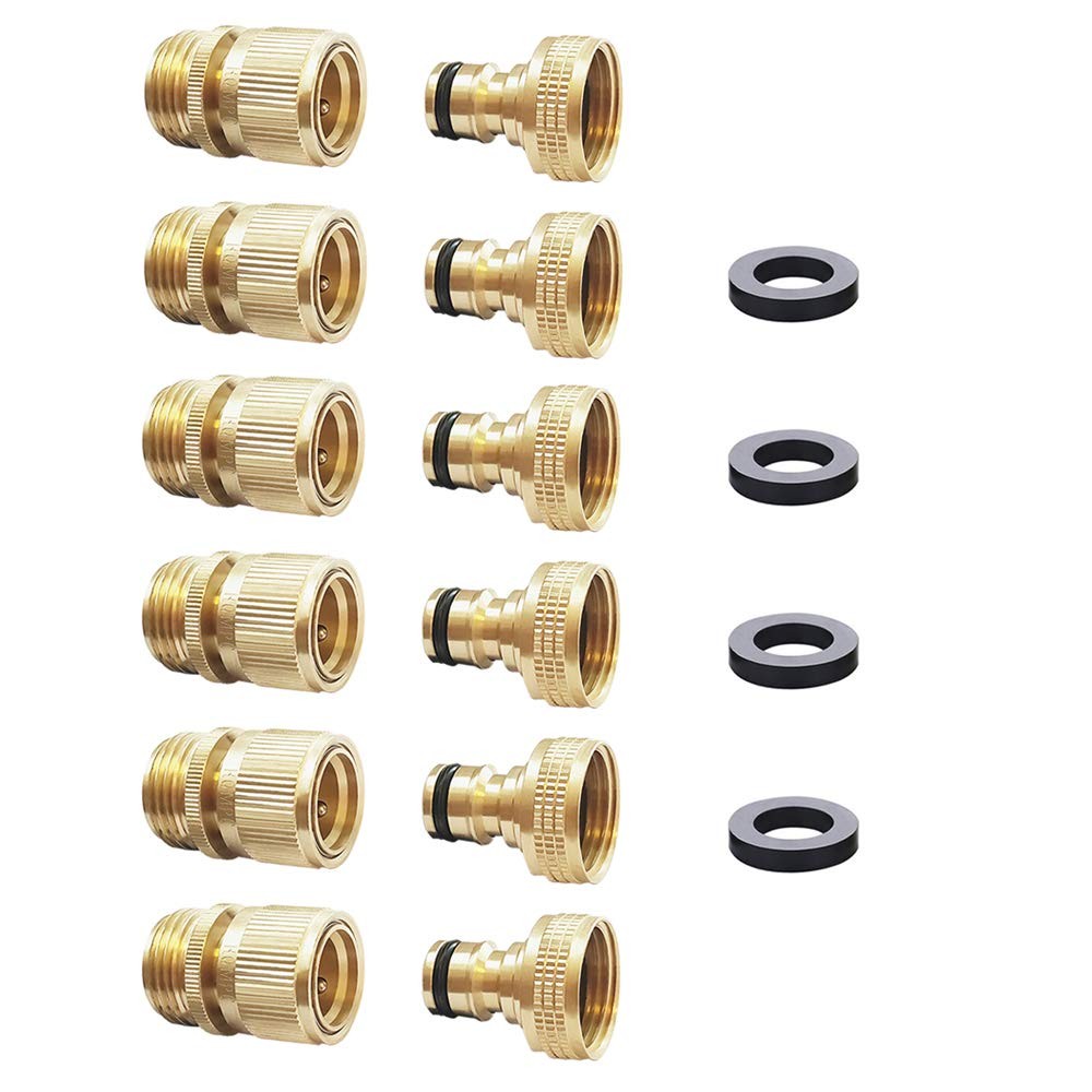 Garden Hose Quick Connector Water Qucik Connect 6 Sets, Brass
