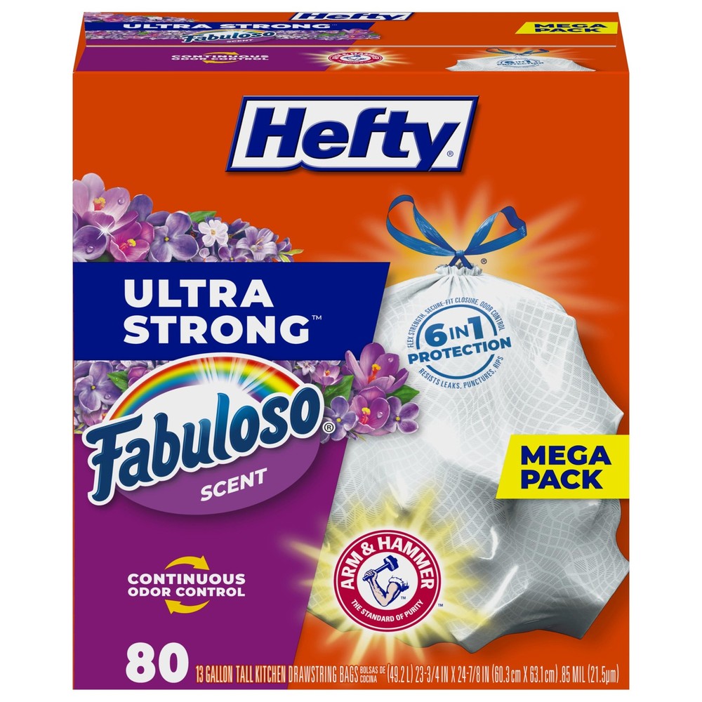 Hefty Ultra Strong 13 Gallon Tall Kitchen Trash Bags – Fabuloso Scent, 80 Bags