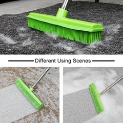 Rubber Broom and Dustpan Set,Pet Hair Removal Rubber Broom with Squeegee and Sta