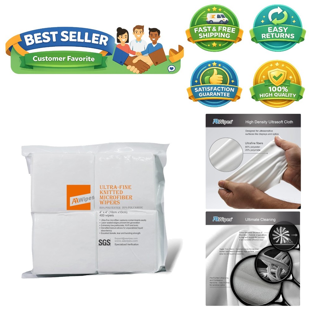 Ultra-Fine 4″x4″ Microfiber Wipes – 400 Lint-Free Cloths for Precision