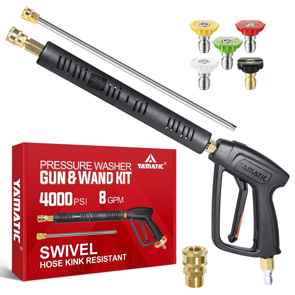 YAMATIC Pressure Washer Gun Wand with Swivel 3/8″ Plug & M22 Long Gun, Black