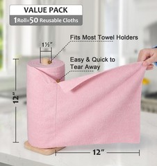 UPSTAR Microfiber Cleaning Cloth, Reusable Paper Towels Rolls, Standard, Pink