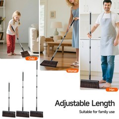 CTIME Broom and Dustpan Set, Extra Brush Head & 52″ Adjustable Black, Gray