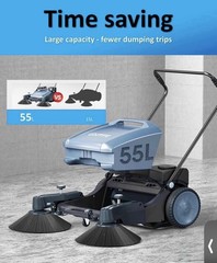 YANGZI IZONIX Manual Sweeper 55L 40in Path Side Brushes Multi-Surface