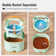 HoMettler Mop and Bucket Set | Spin with 4 Pads, Green