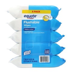 Equate Flushable Wipes Value 5 Pack 240 Wipes Fresh Scent Gentle Cleansing