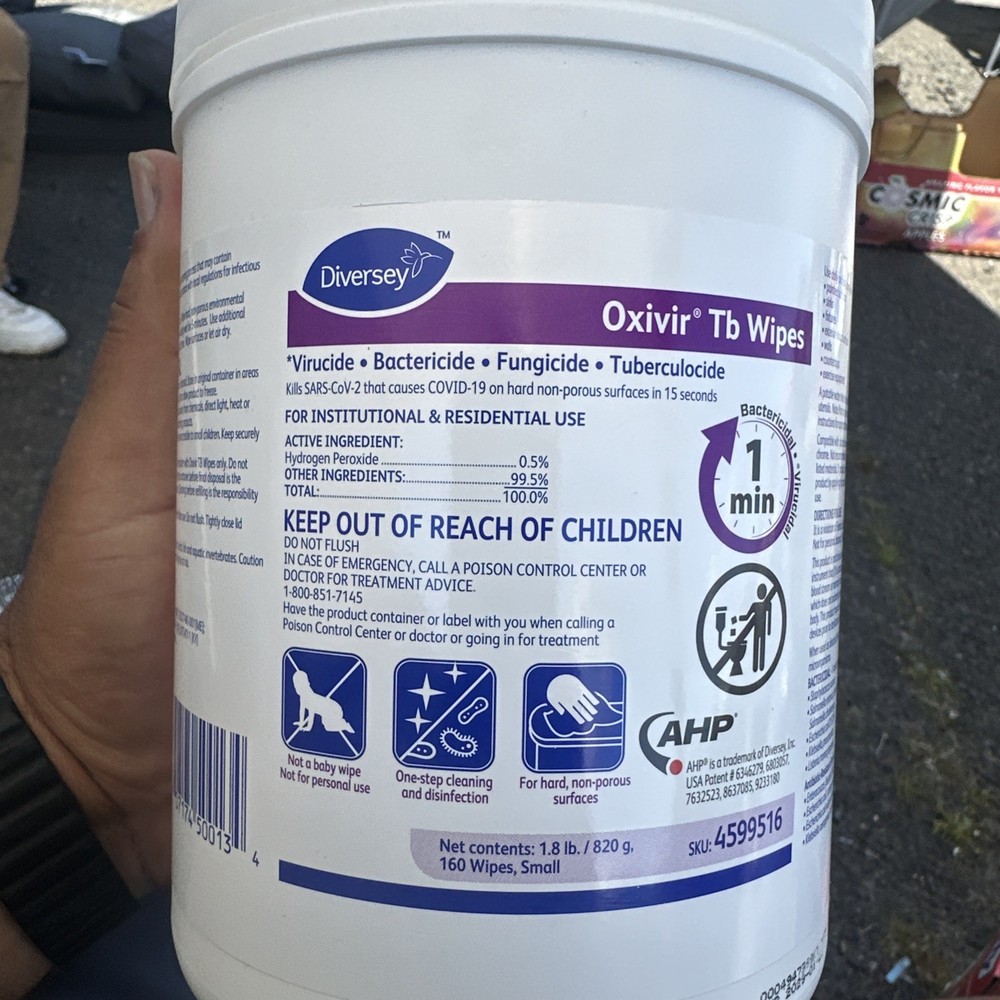LOT of (4) Tubs of Diversey Oxivir TB Disinfectant Wipes: 160 Wipes Per Tub- NEW