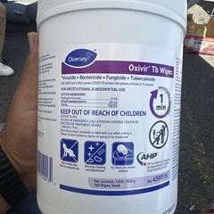 LOT of (4) Tubs of Diversey Oxivir TB Disinfectant Wipes: 160 Wipes Per Tub- NEW