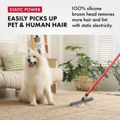 2-in-1 Silicone Rubber Broom Carpet Rake and 1 Piece Long Handle, Gray